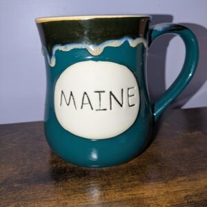 Artisan Maine Ceramic Mug - Deep Teal and Cream- Large.